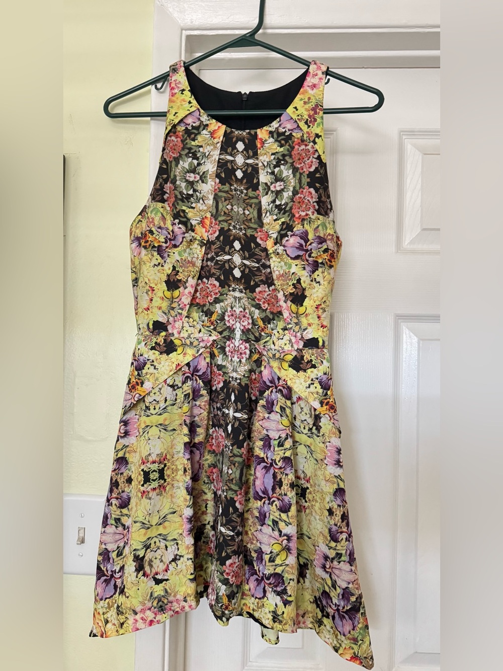 Topshop Floral Fit-and-Flare Dress in Yellow and Black